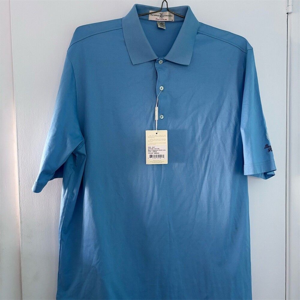 Fairway & Greene Golf Polo Shirt Mens L Light Blue Solid 25th Anniversary